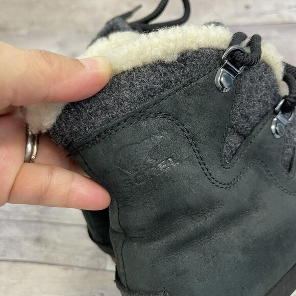 Sorel Sneakchic Alpine Wedge Ankle Boots Bootie Wool Leather Black Size … - Picture 6 of 13